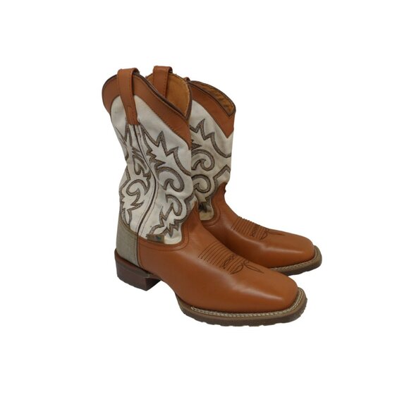 Laredo Men's 10" Cowboy Square Toe Leather Western Boots White/Brown Size 9D - Picture 1 of 8